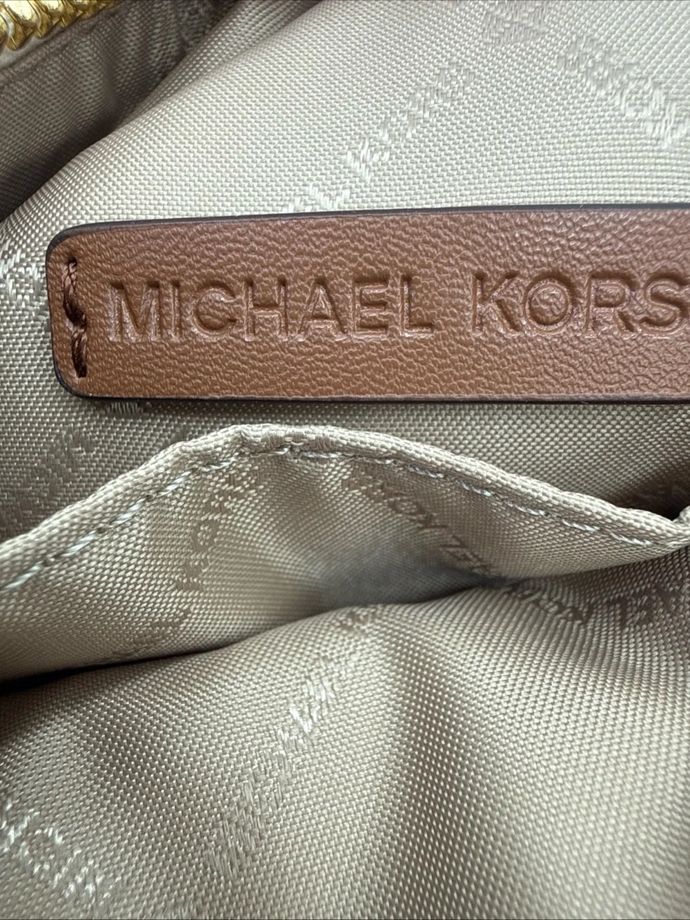 Michael Kors Beige Logo Shoulder Bag with Brown Strap